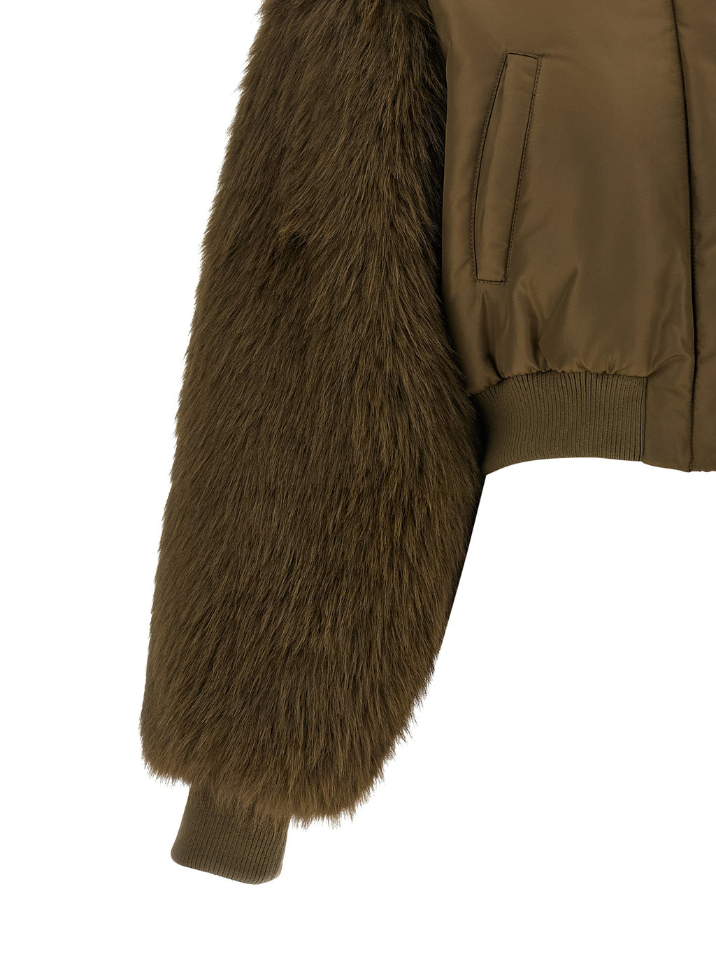 Bicolor Satin & Faux Fur Bomber