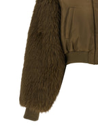 Bicolor Satin & Faux Fur Bomber