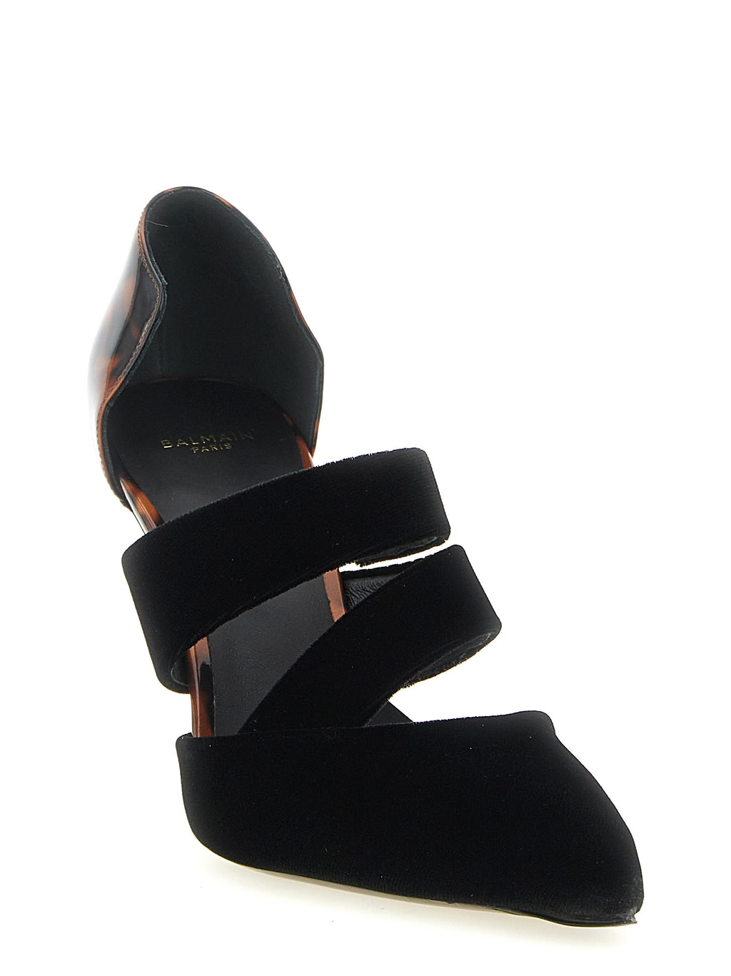 Black Viscose Velvet Asymmetrical Strap Pumps