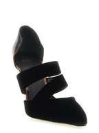Black Viscose Velvet Asymmetrical Strap Pumps