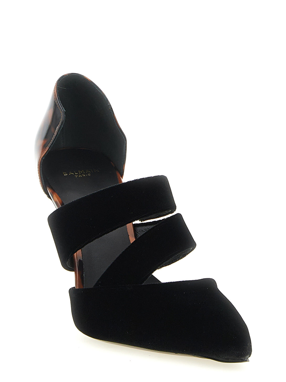Black Viscose Velvet Asymmetrical Strap Pumps