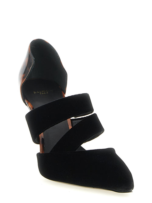 Black Viscose Velvet Asymmetrical Strap Pumps