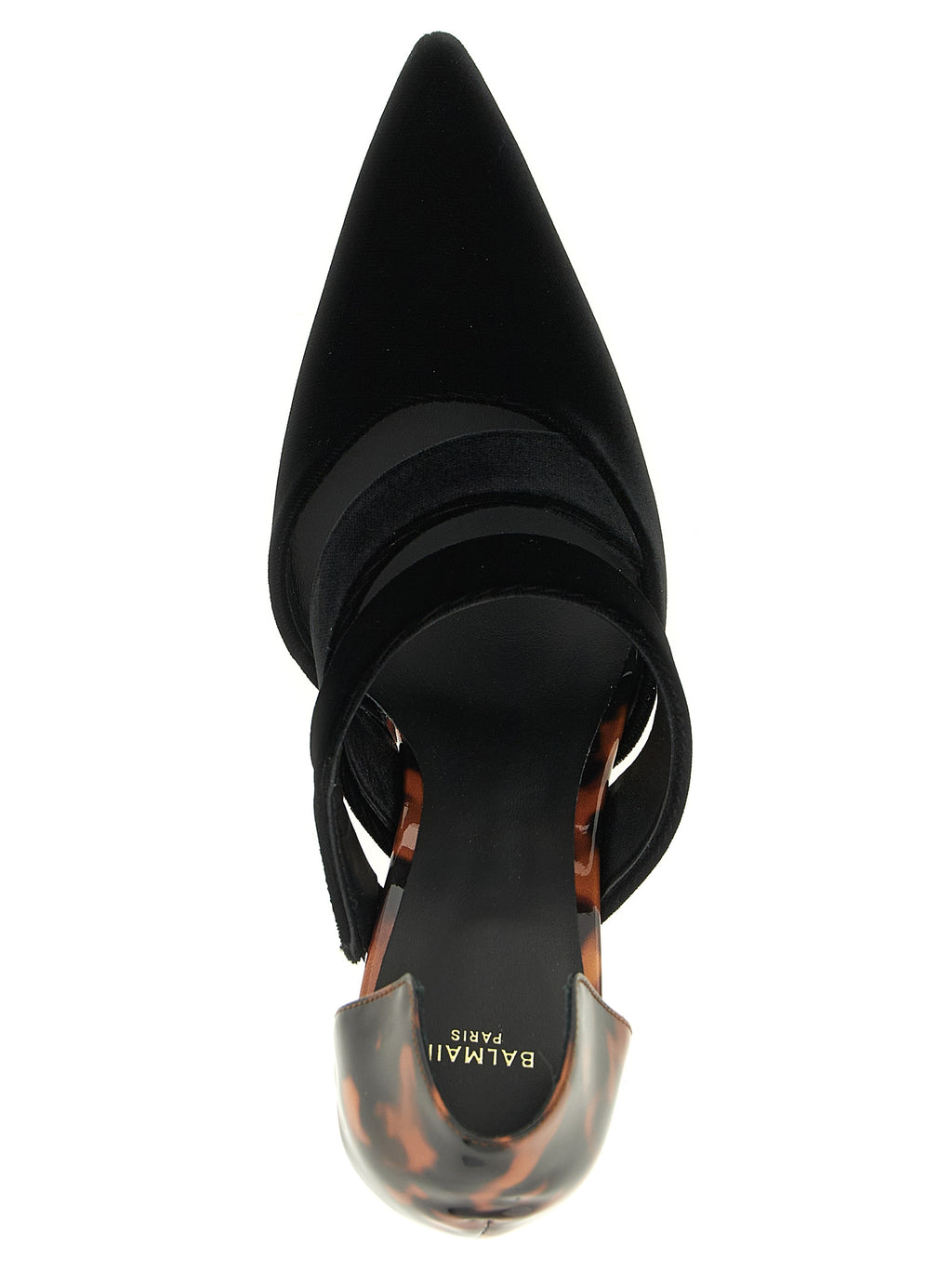 Black Viscose Velvet Asymmetrical Strap Pumps