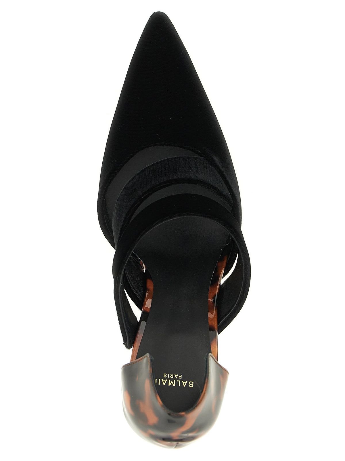 Black Viscose Velvet Asymmetrical Strap Pumps