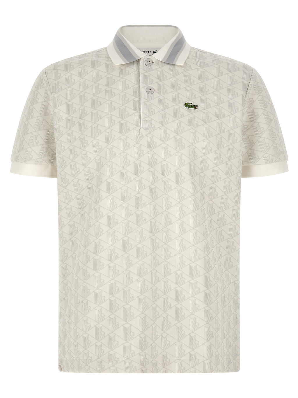 White Jacquard Knit Polo Shirt