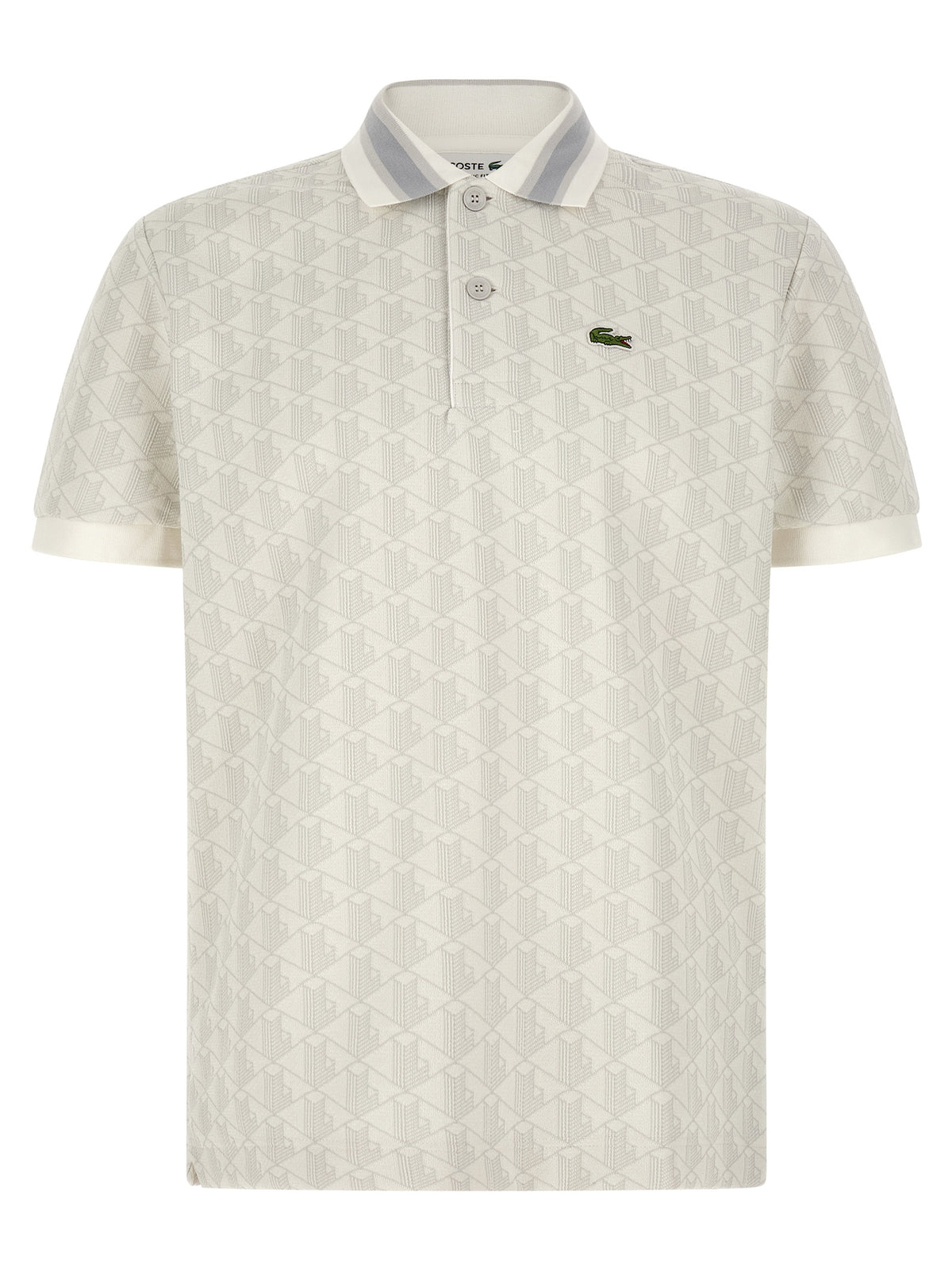 White Jacquard Knit Polo Shirt