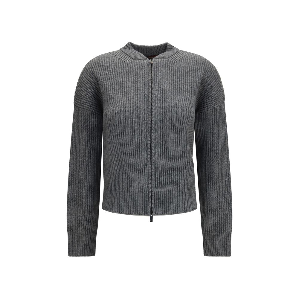 Gray Merino Wool Carnet Ribbed Cardigan