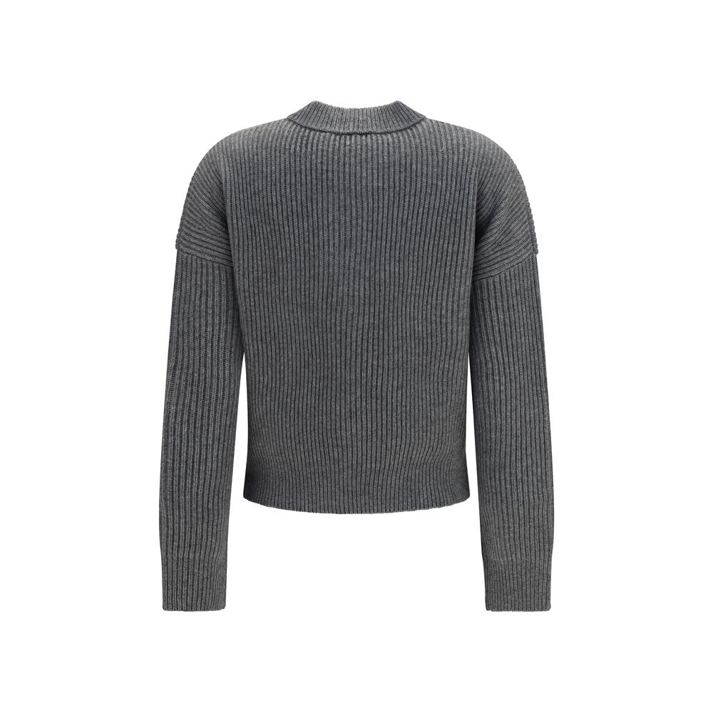 Gray Merino Wool Carnet Ribbed Cardigan