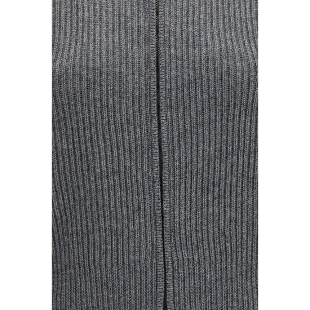 Gray Merino Wool Carnet Ribbed Cardigan