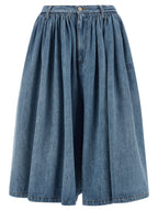 Blue Cotton Wide-Leg Bermuda Shorts