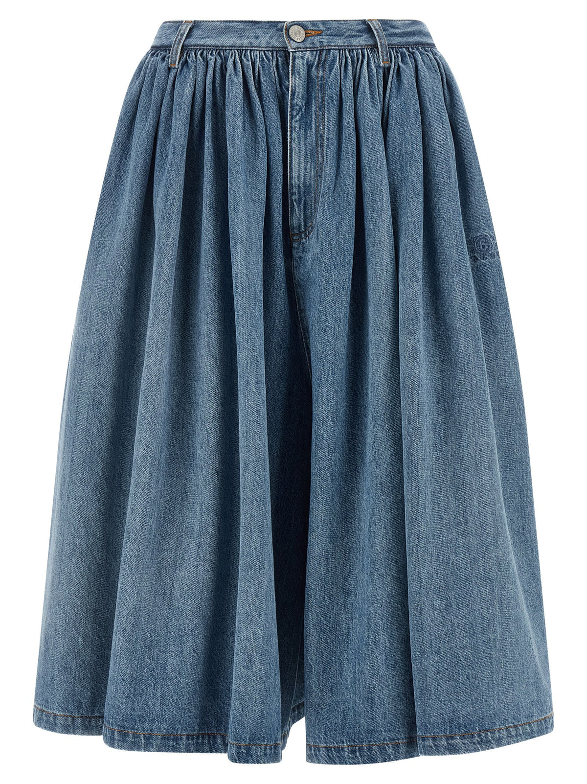 Blue Cotton Wide-Leg Bermuda Shorts