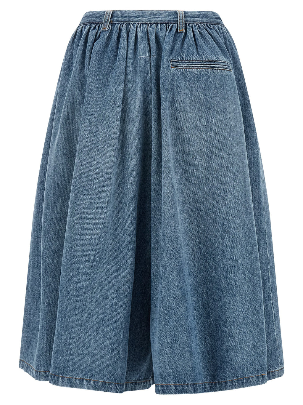 Blue Cotton Wide-Leg Bermuda Shorts