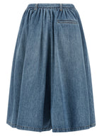 Blue Cotton Wide-Leg Bermuda Shorts