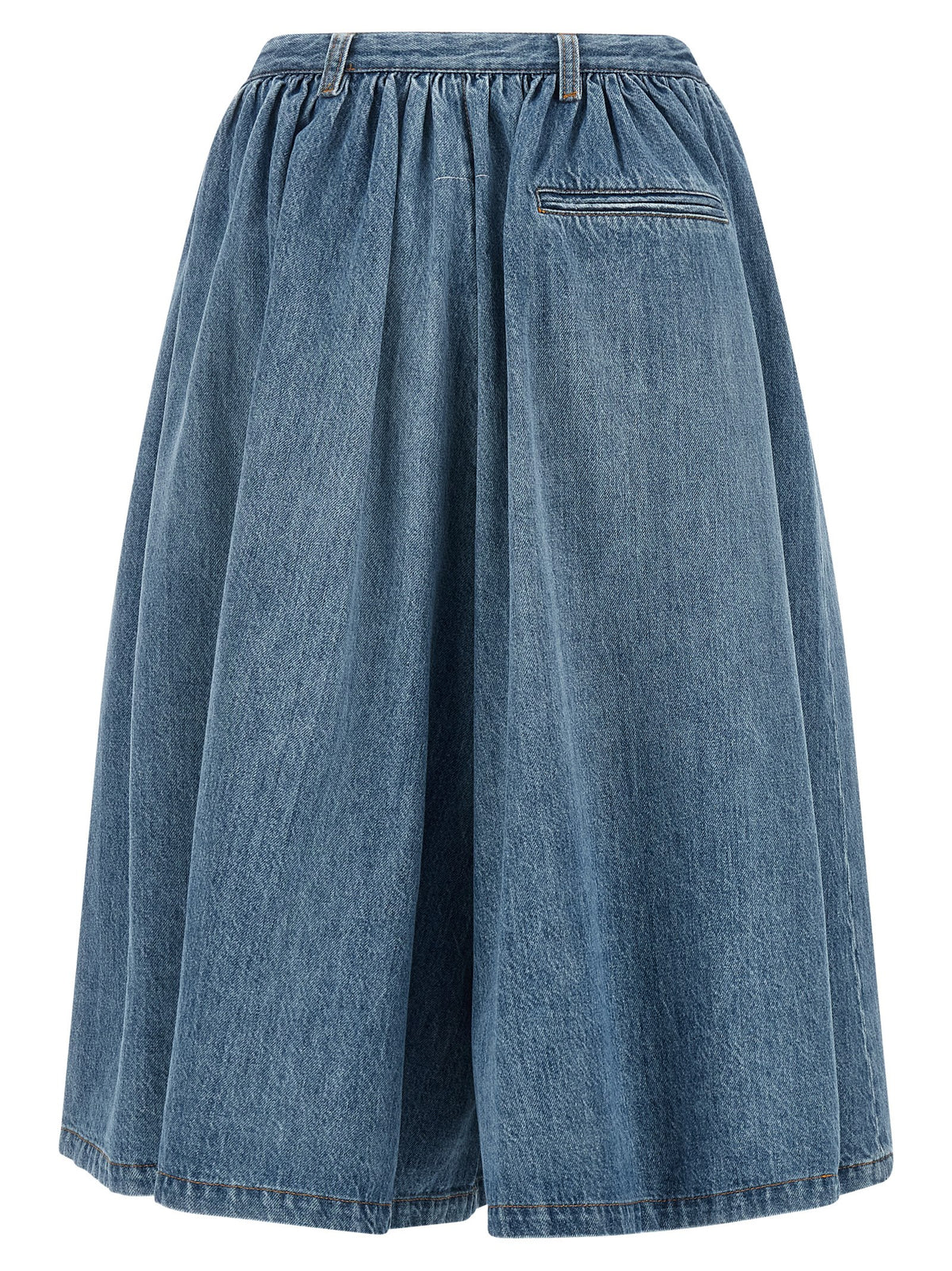 Blue Cotton Wide-Leg Bermuda Shorts