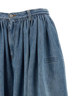 Blue Cotton Wide-Leg Bermuda Shorts
