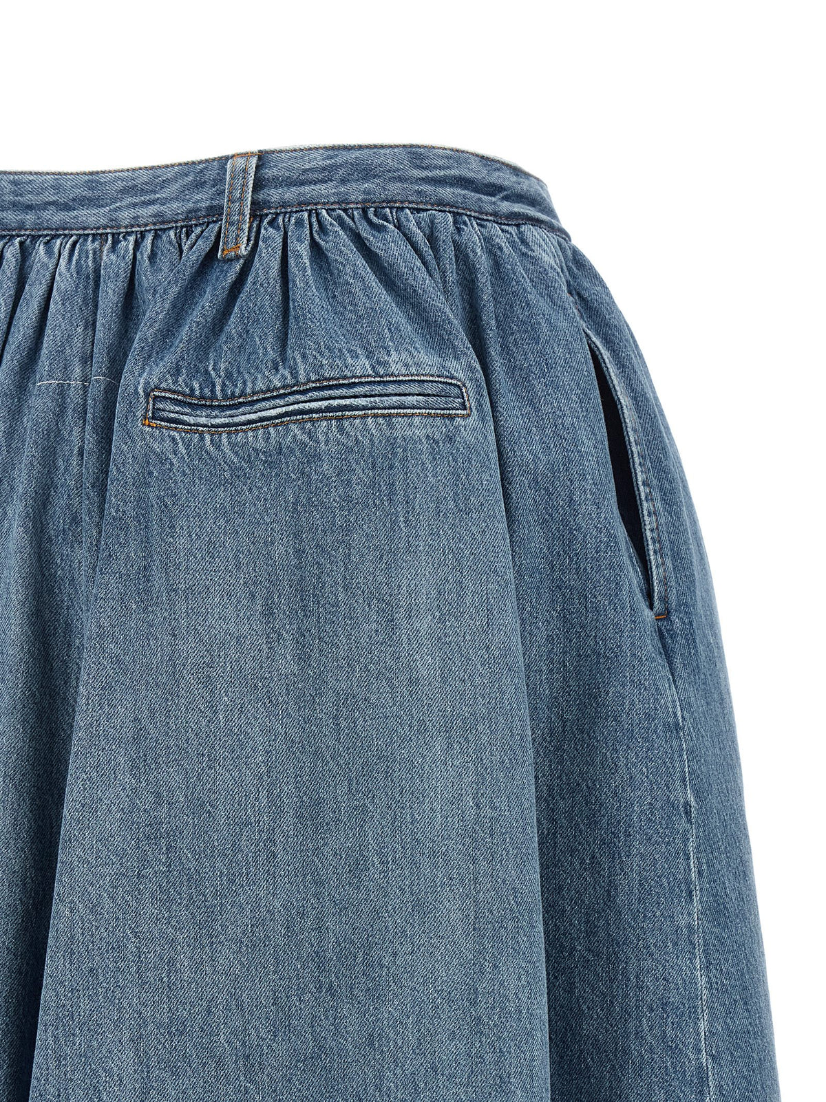 Blue Cotton Wide-Leg Bermuda Shorts