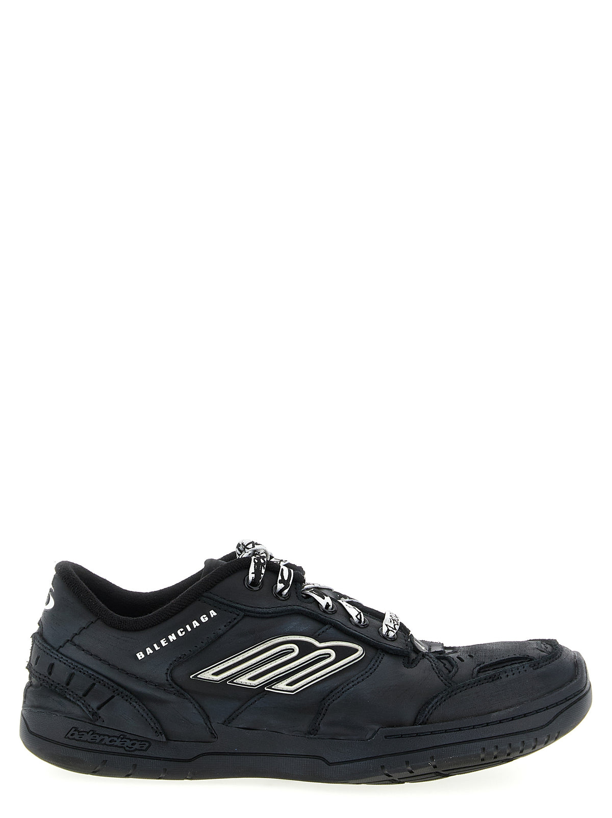 Black Calfskin Hamptons Worn‑Out Sneakers
