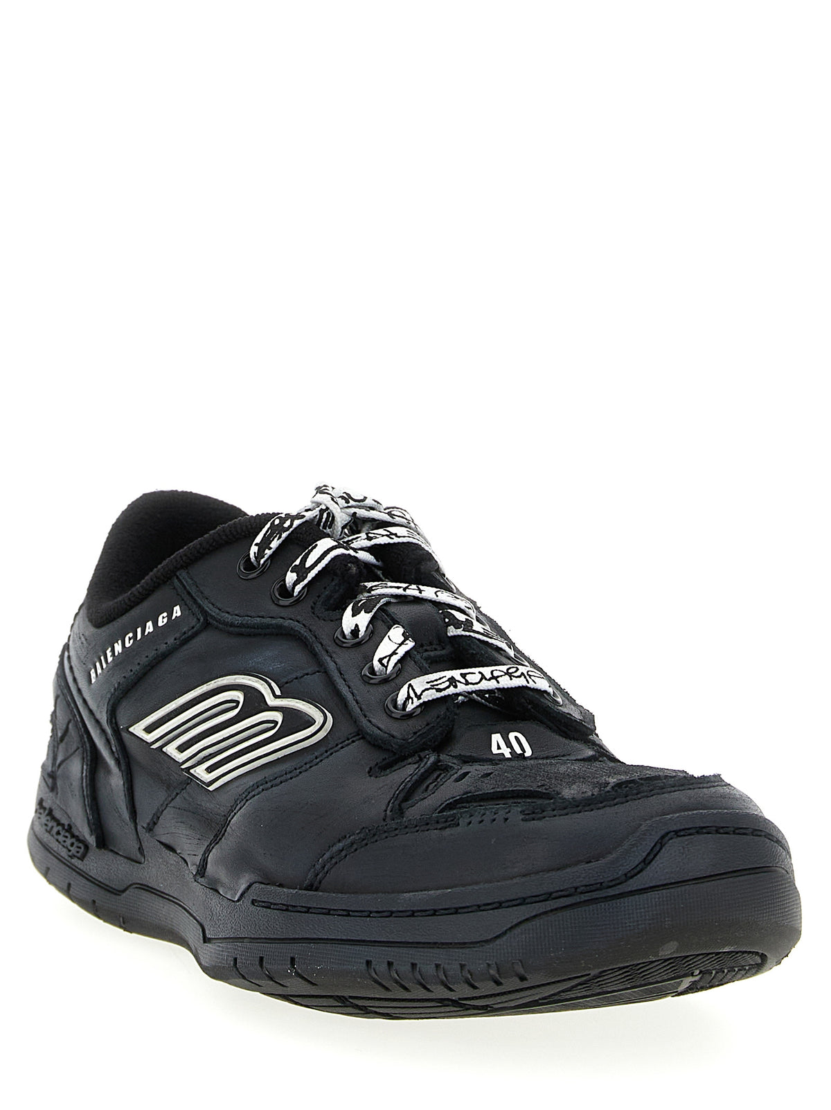Black Calfskin Hamptons Worn‑Out Sneakers