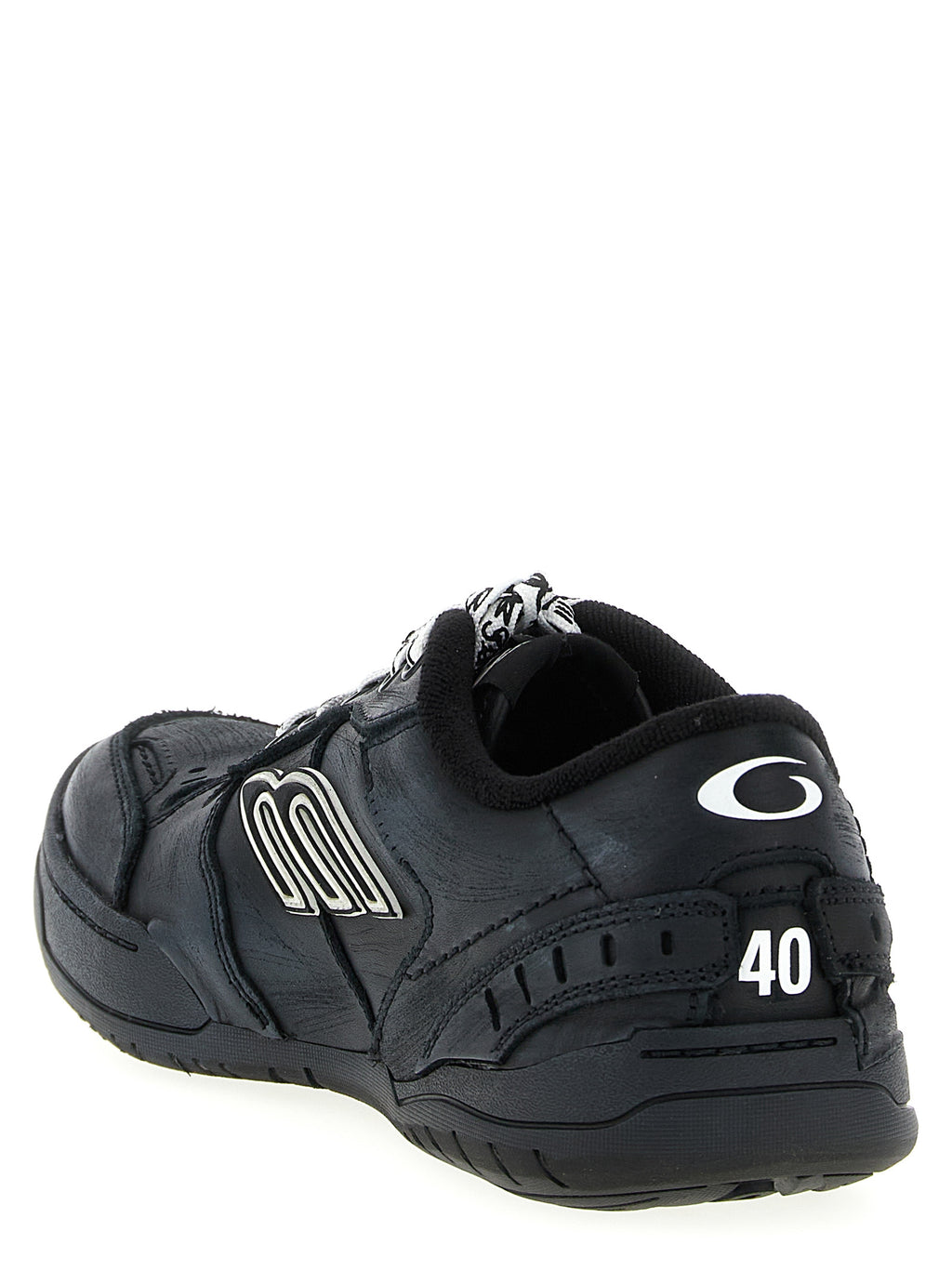 Black Calfskin Hamptons Worn‑Out Sneakers