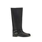 Black Calf Leather Flat Boots