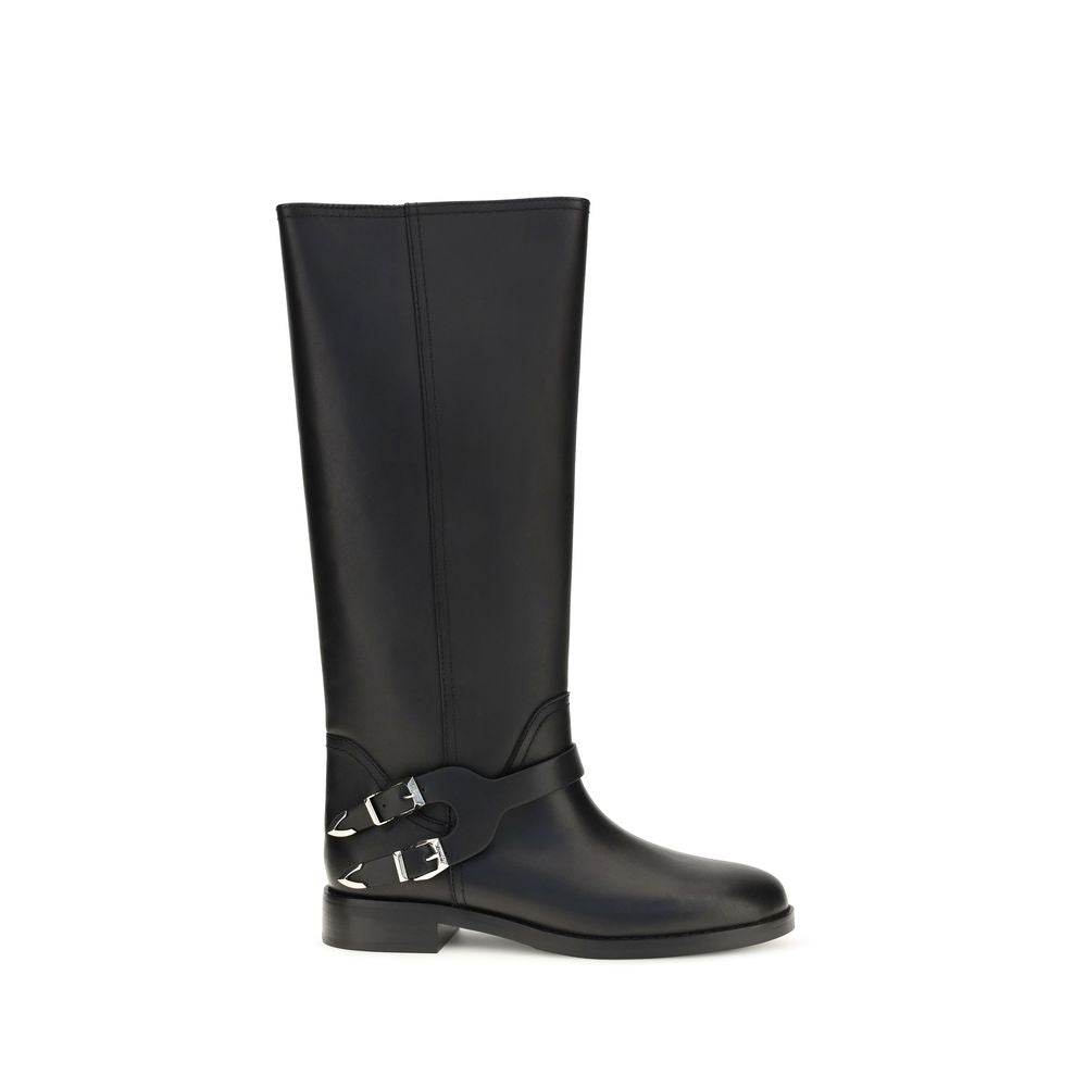 Black Calf Leather Flat Boots