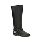 Black Calf Leather Flat Boots