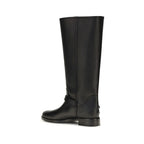 Black Calf Leather Flat Boots