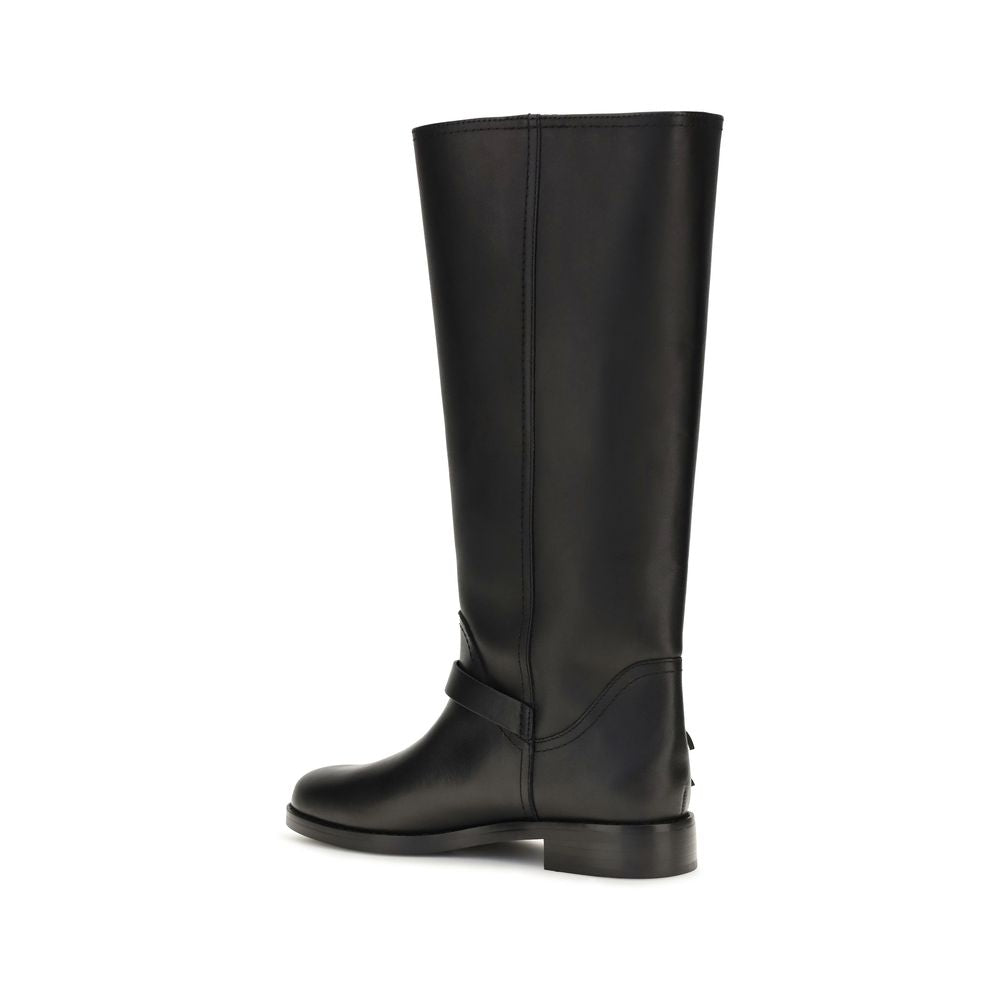 Black Calf Leather Flat Boots
