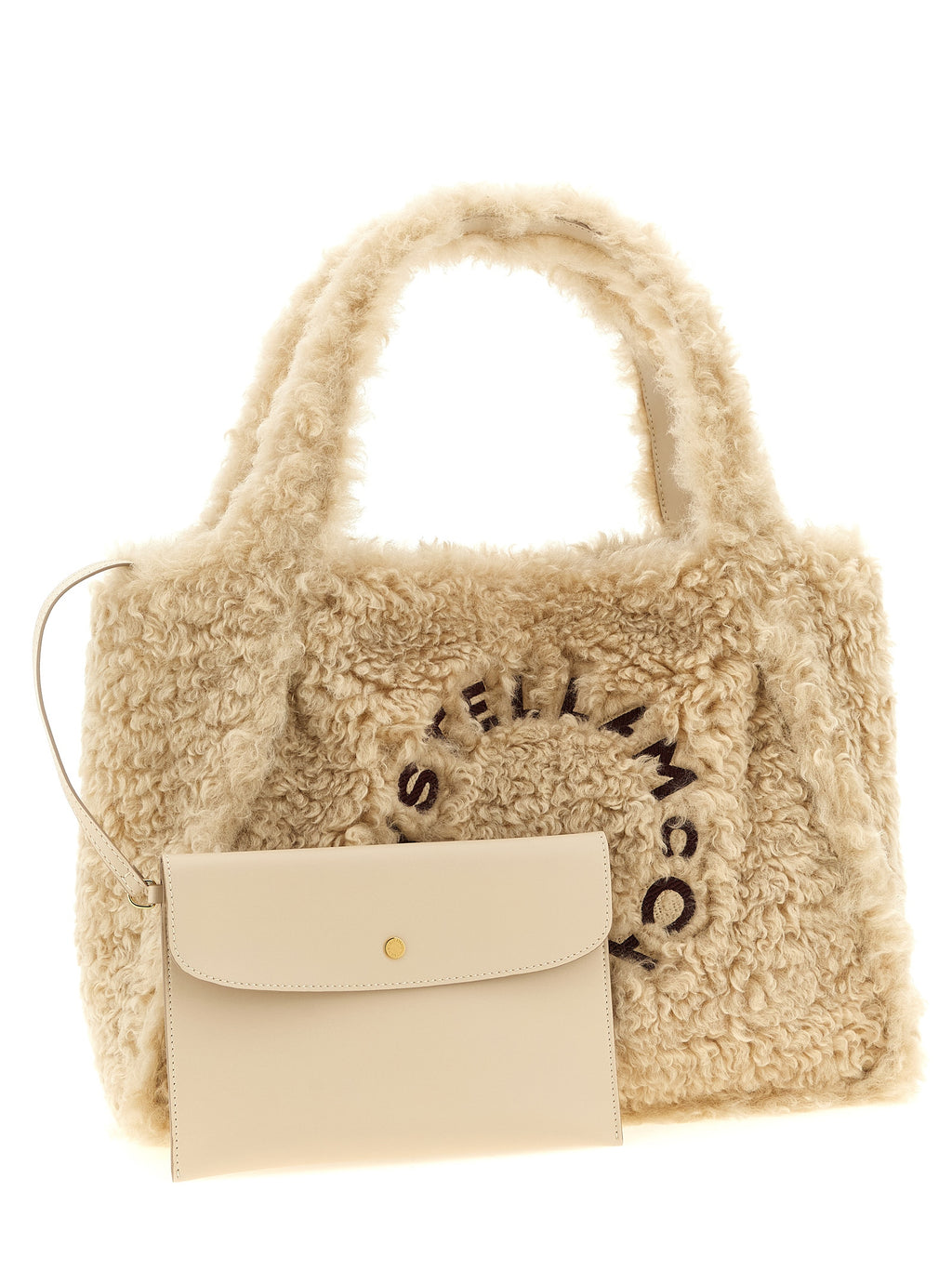 Beige Vegan Shearling-Effect Tote Bag