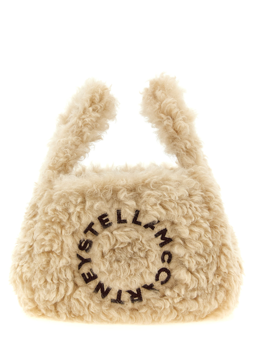 Beige Vegan Sheepskin-Effect Shoulder Bag
