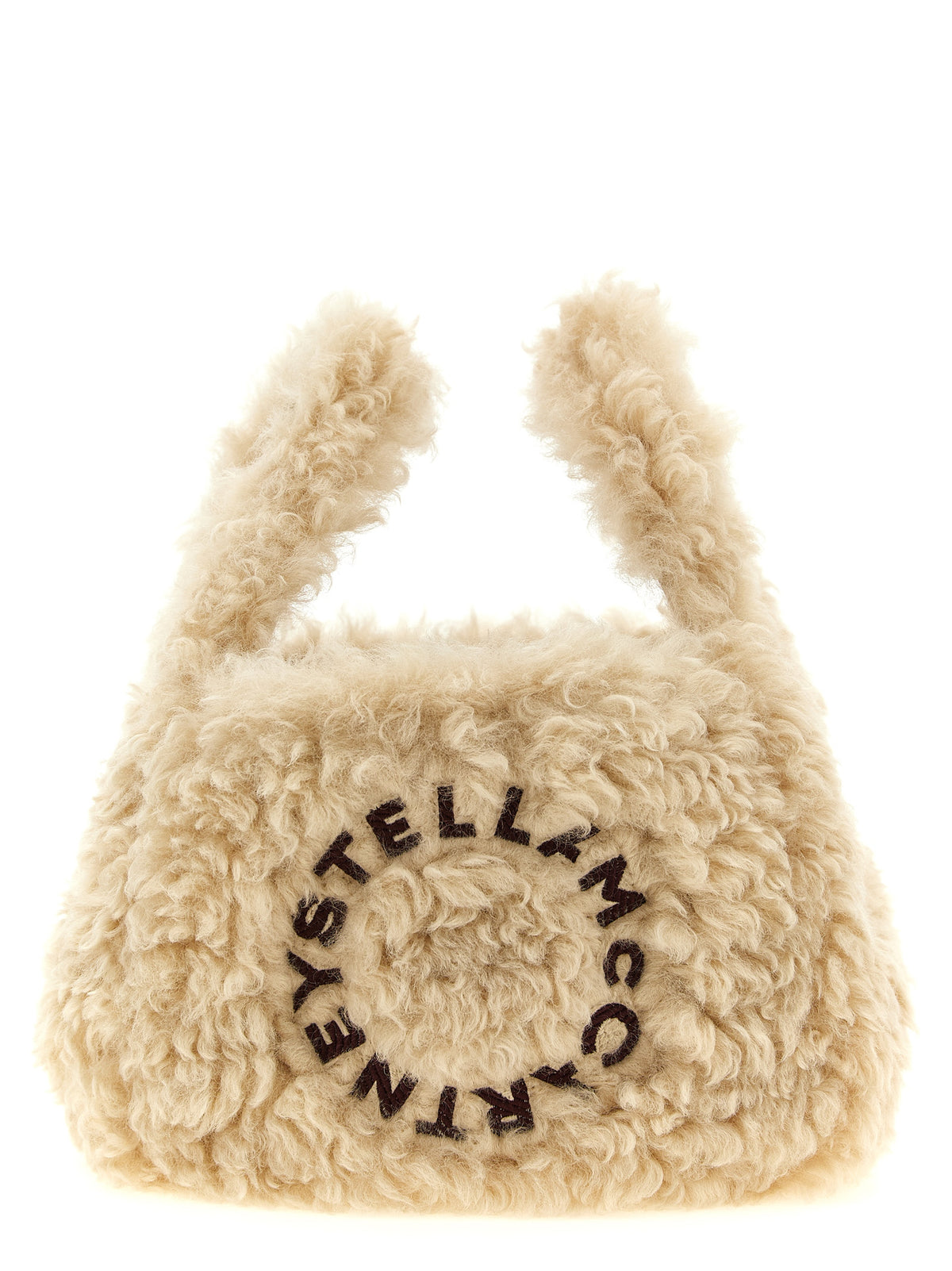 Beige Vegan Sheepskin-Effect Shoulder Bag