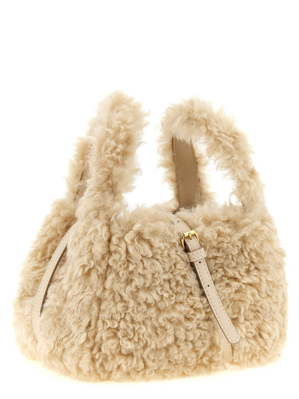 Beige Vegan Sheepskin-Effect Shoulder Bag