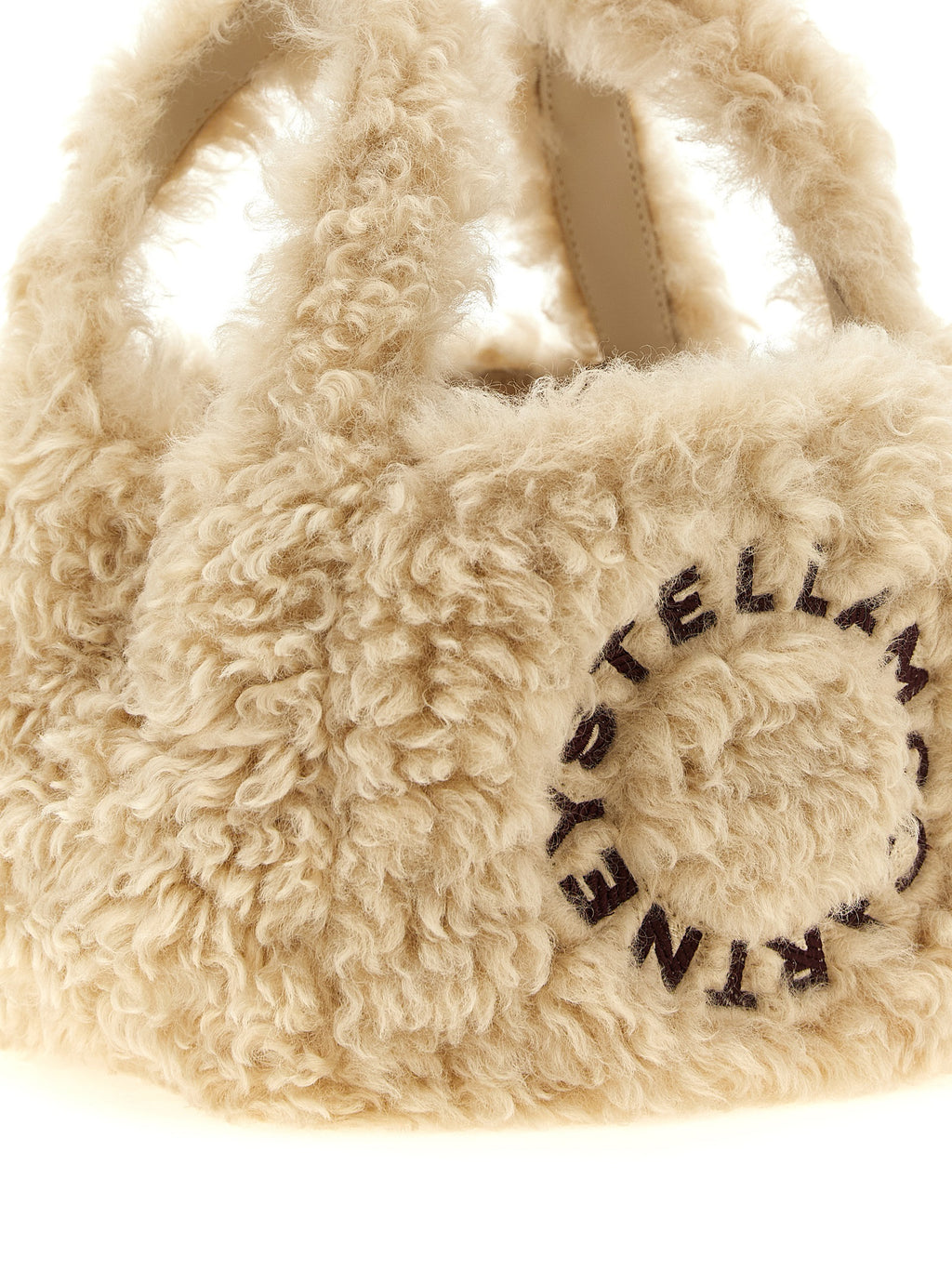 Beige Vegan Sheepskin-Effect Shoulder Bag