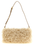 Beige Sheepskin‑Effect Polyester Clutch