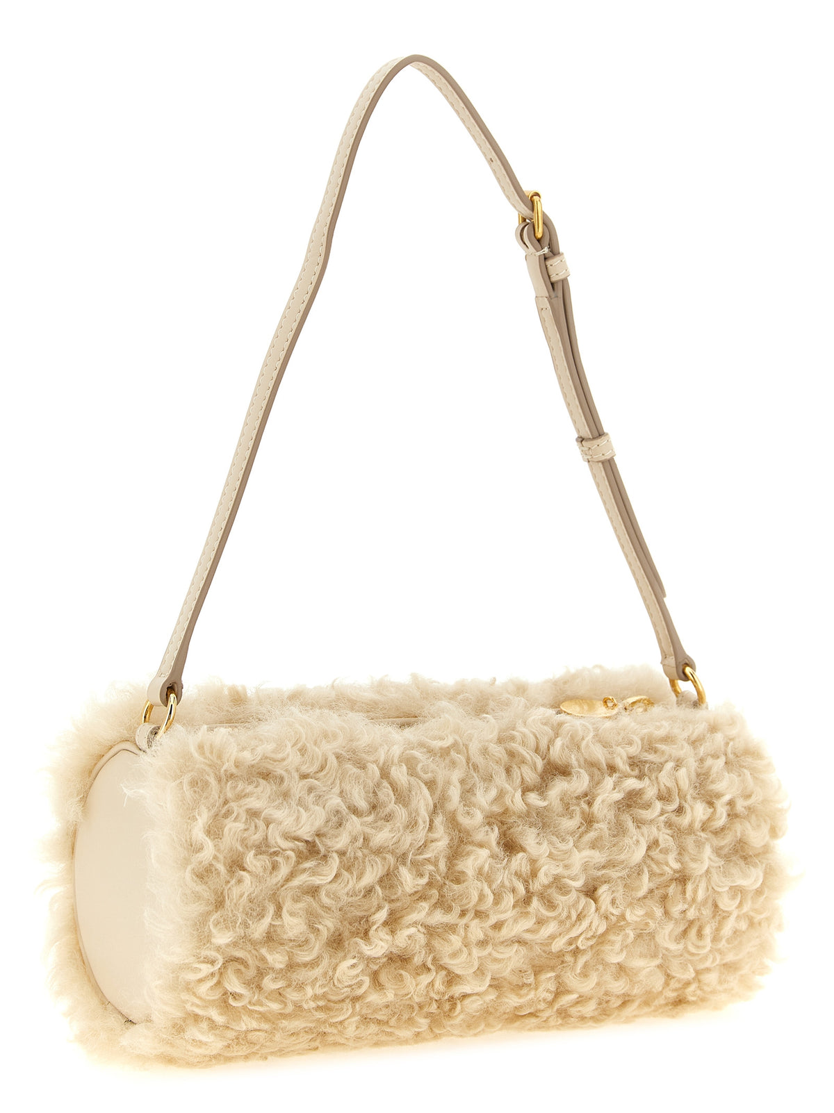 Beige Sheepskin‑Effect Polyester Clutch
