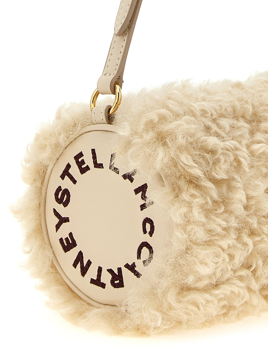 Beige Sheepskin‑Effect Polyester Clutch