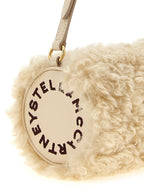 Beige Sheepskin‑Effect Polyester Clutch