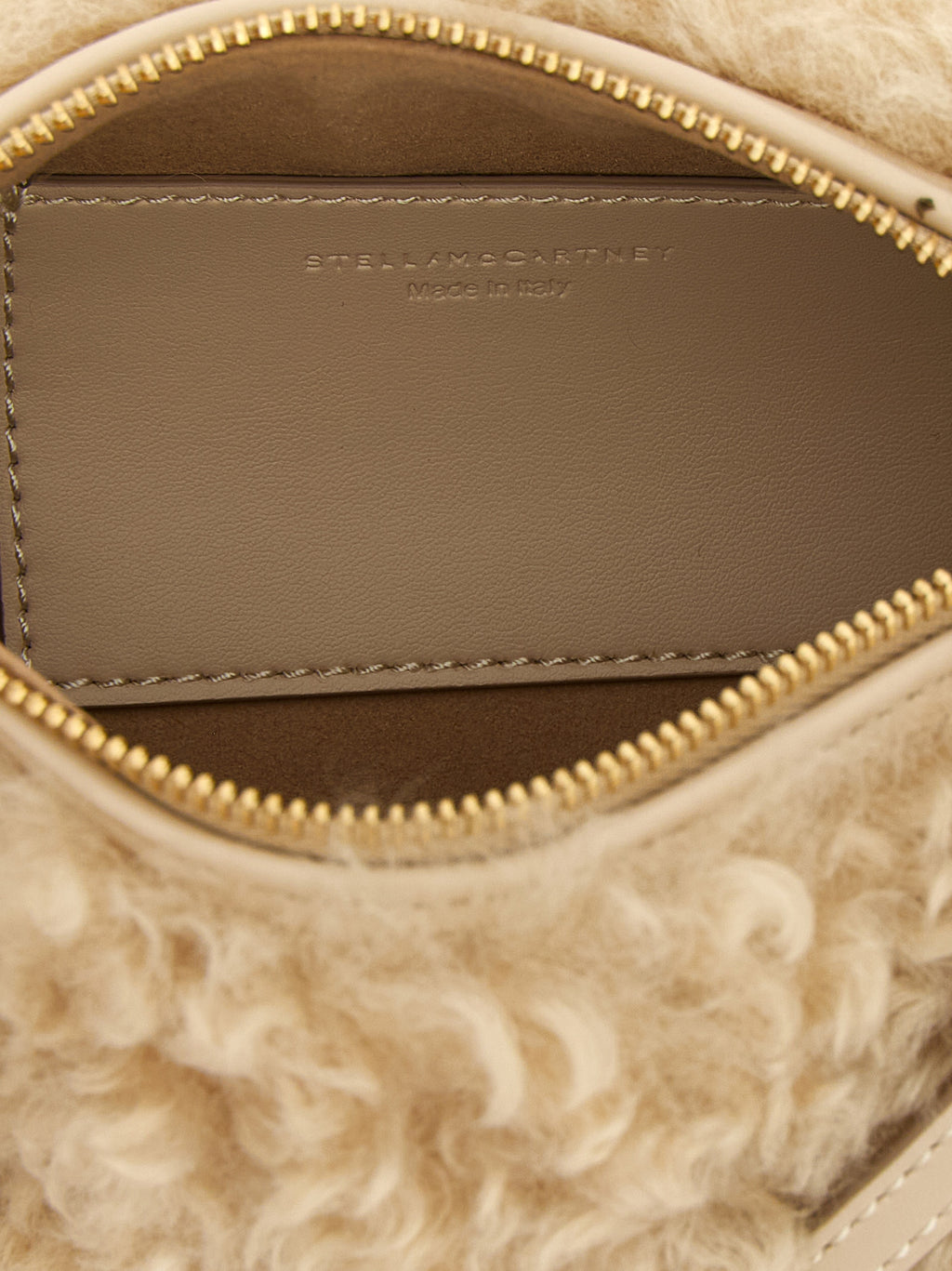 Beige Sheepskin‑Effect Polyester Clutch