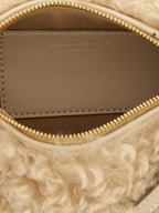 Beige Sheepskin‑Effect Polyester Clutch
