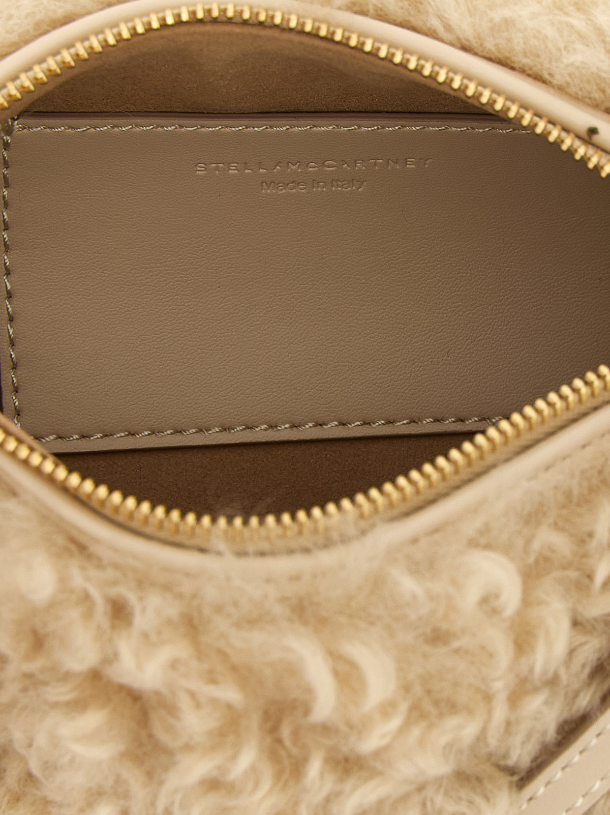Beige Sheepskin‑Effect Polyester Clutch