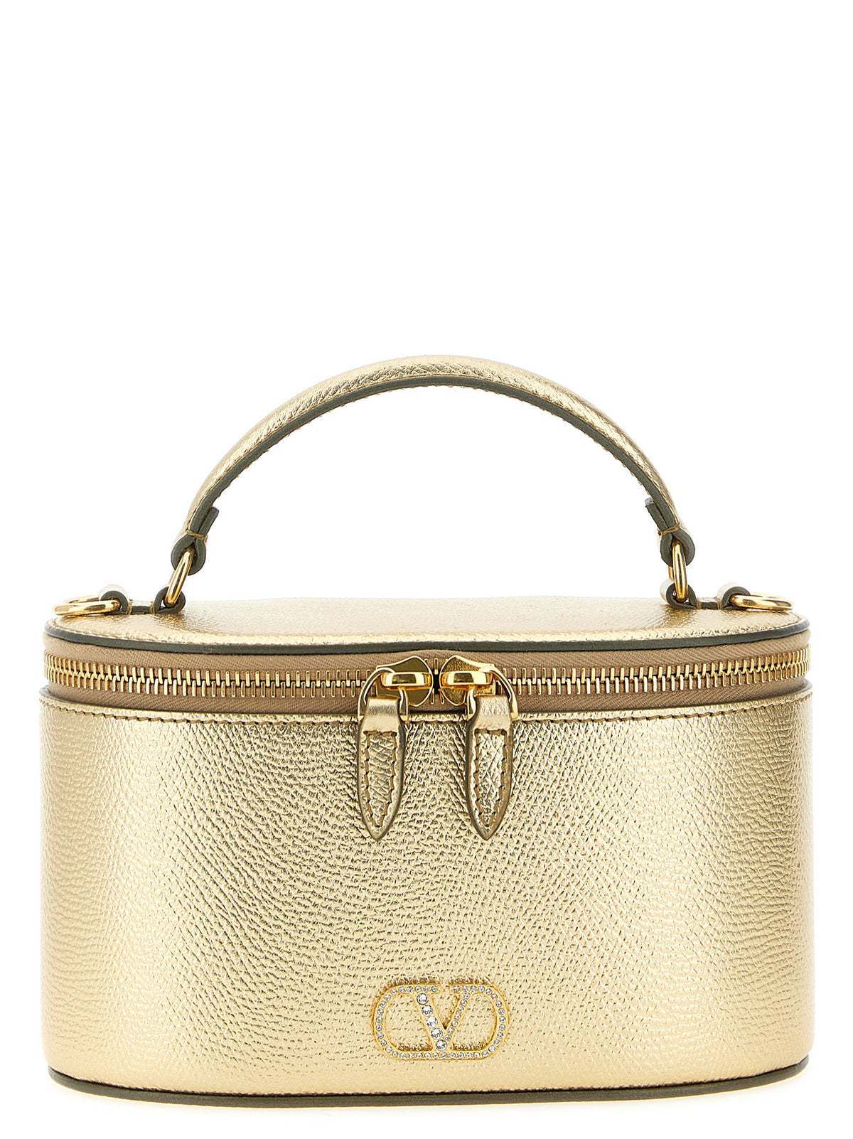 Mini Vanity Oval Metallic Garnet Calf Leather Handbag