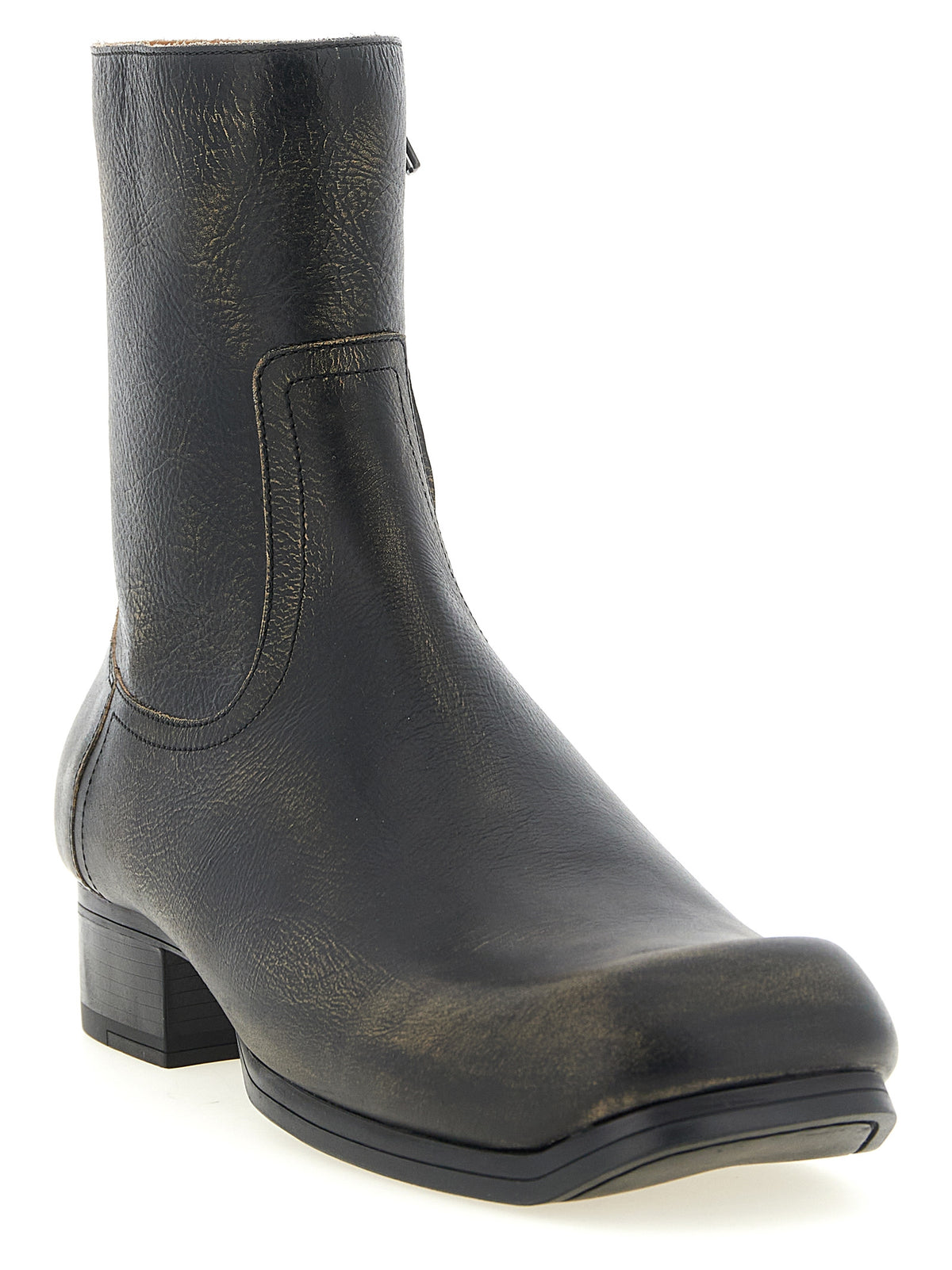Calfskin Square Toe Ankle Boots