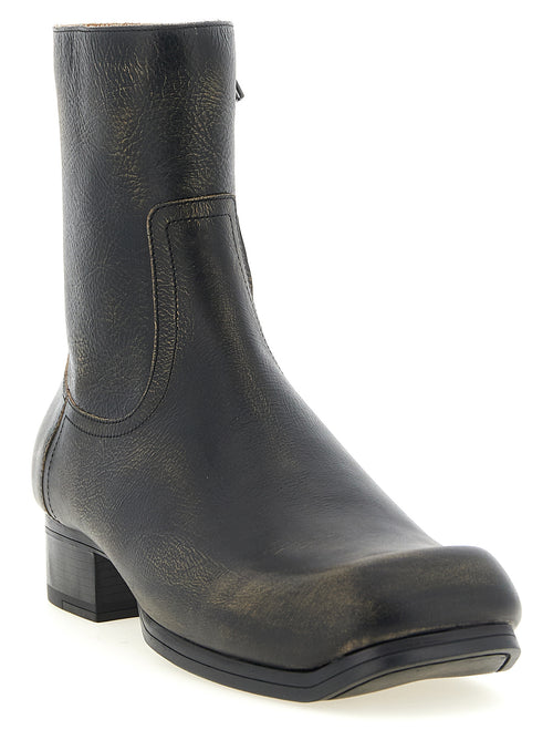 Calfskin Square Toe Ankle Boots