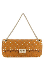 Orange Goat Leather Rockstud Spike Shoulder Bag