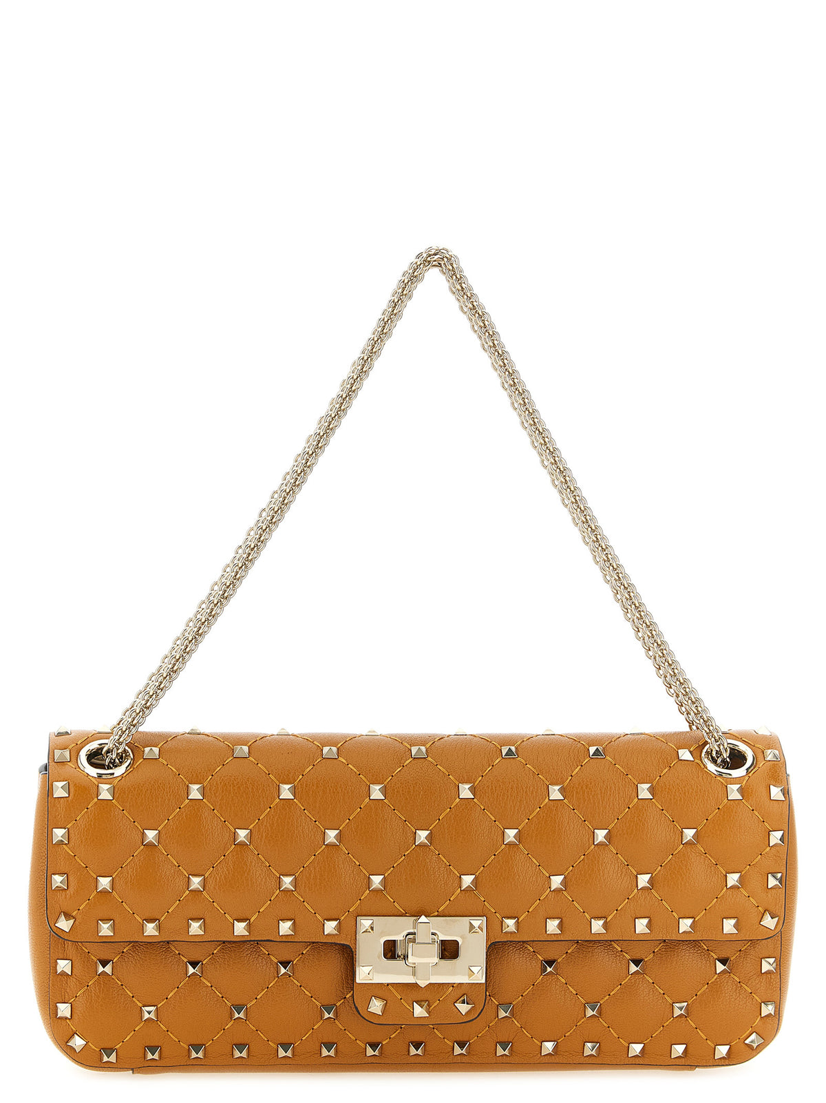 Orange Goat Leather Rockstud Spike Shoulder Bag