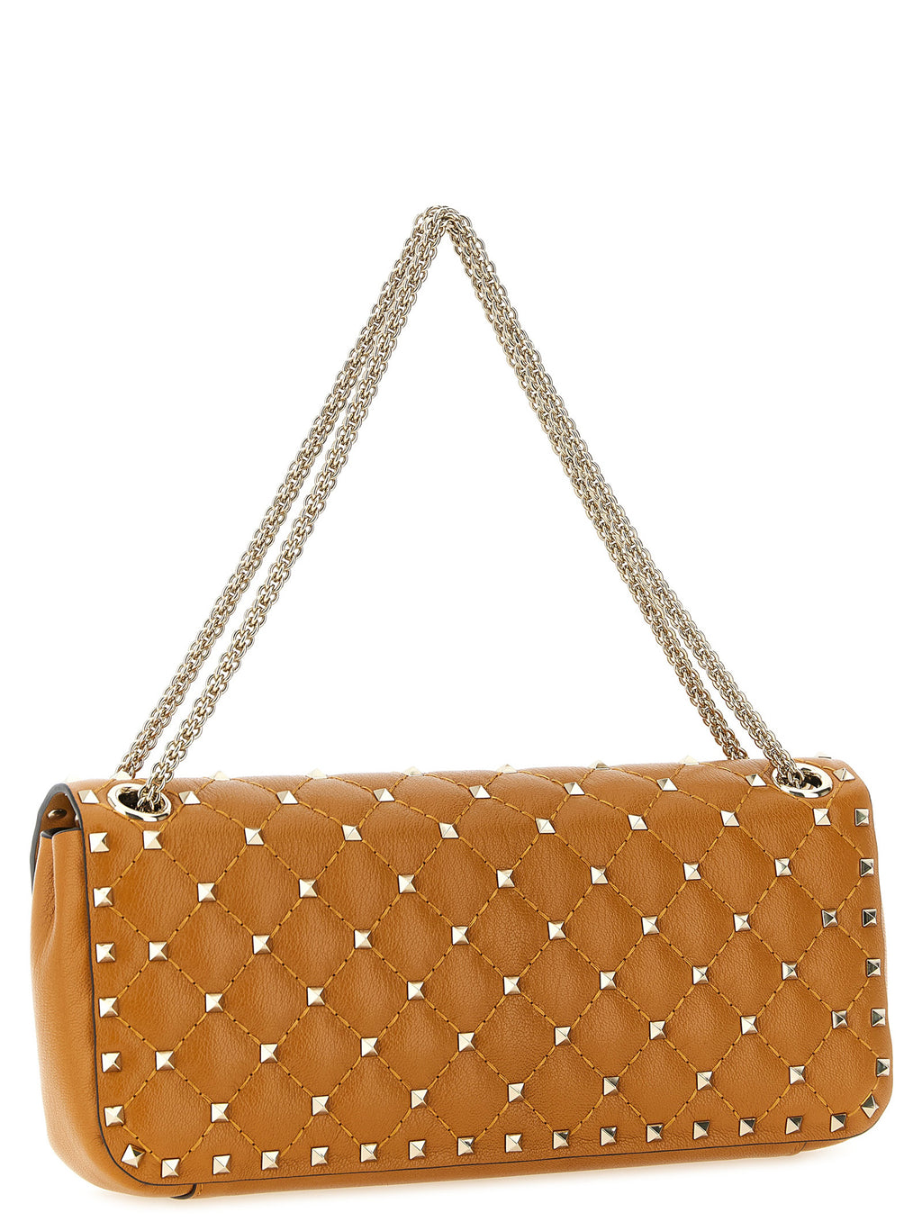 Orange Goat Leather Rockstud Spike Shoulder Bag