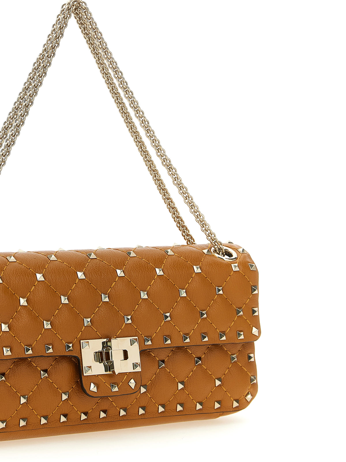 Orange Goat Leather Rockstud Spike Shoulder Bag