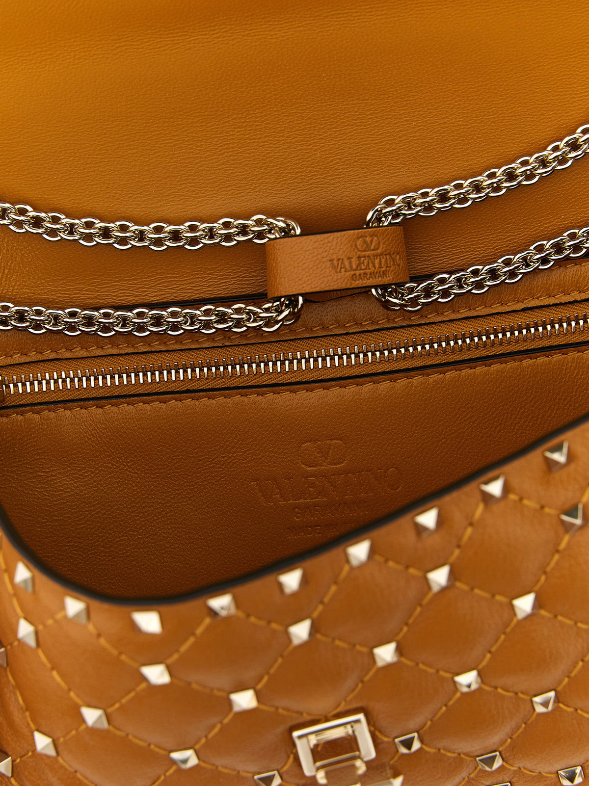 Orange Goat Leather Rockstud Spike Shoulder Bag