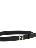Black Calfskin Belt with FF Square Buckle