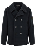 Navy Cotton Double‑Breasted Coat